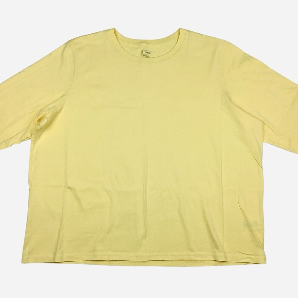 LL Bean 1/2 Sleeve Tee Shirt Top Women 3X Plus Round Neck Soft Yellow Cotton